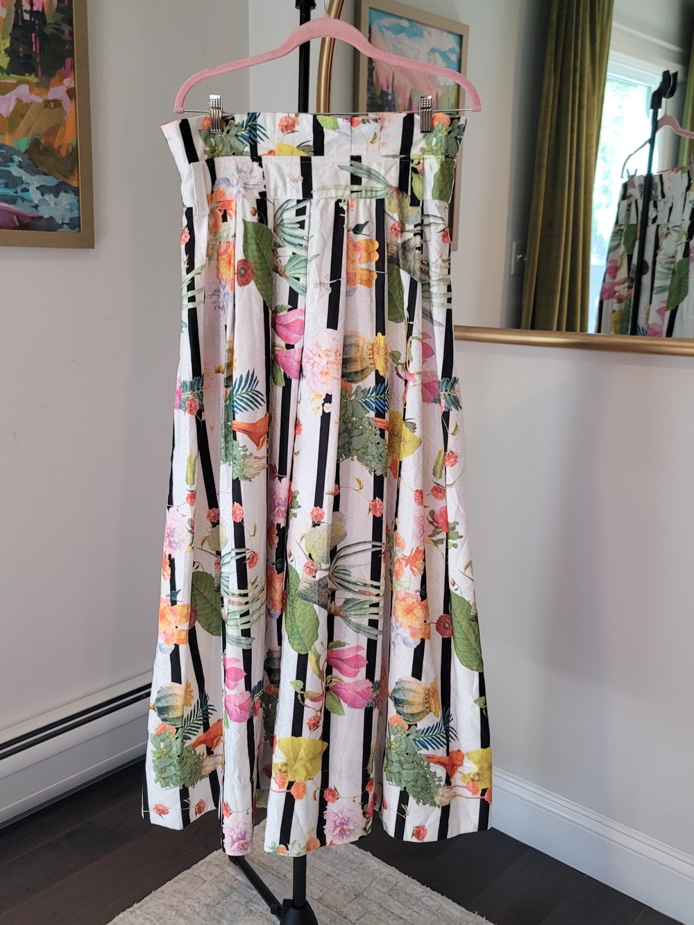 NWT Striped Floral Print Maxi Skirt GRACIA Boho Pockets Women's Size XL - Picture 3 of 7